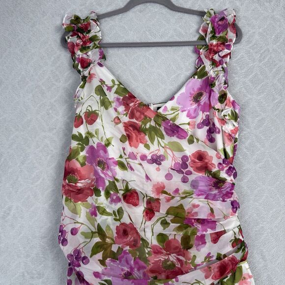 Abercrombie &Fitch Strawberry Floral Ruffle Hi-Low Dress XL Tall Romantic Formal - Picture 4 of 15